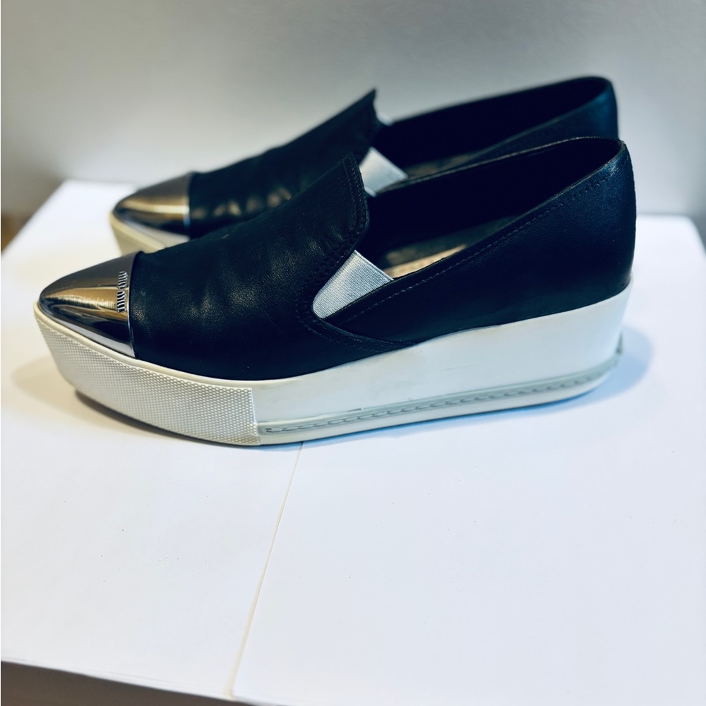 Miu Miu Black and Silver Platform Sneakers